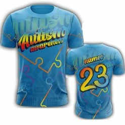 Kelly's Ultimate Sports Autism Awareness Short Sleeve Shirt - Blue (Customized Buy-In)