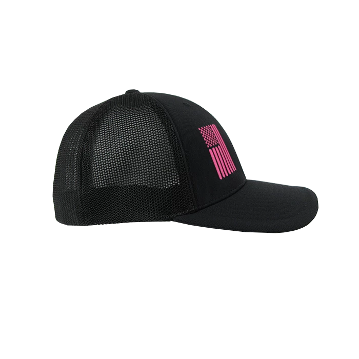 Kelly's Ultimate Sports Worth Hat By Pacific (404M) All Black/Pink Flag 2 Kelly's Ultimate Sports Worth Hat By Pacific (404M) All Black/Pink Flag - Image 2